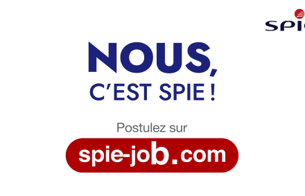 Capture d'écran d'une vidéo où il est écrit Nous, c'est SPIE ! Postulez sur spie-job.com